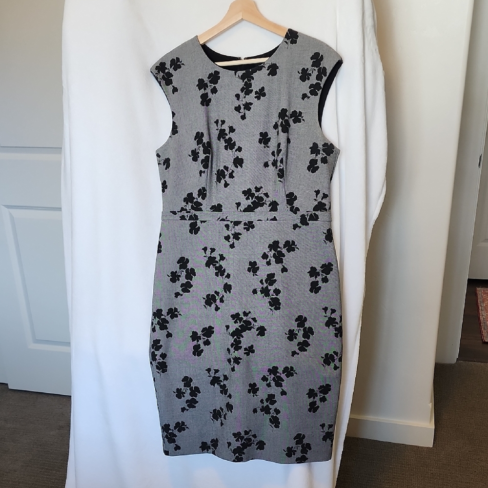 Ann Taylor Charcoal Midi Dress with Ebony Floral Motif